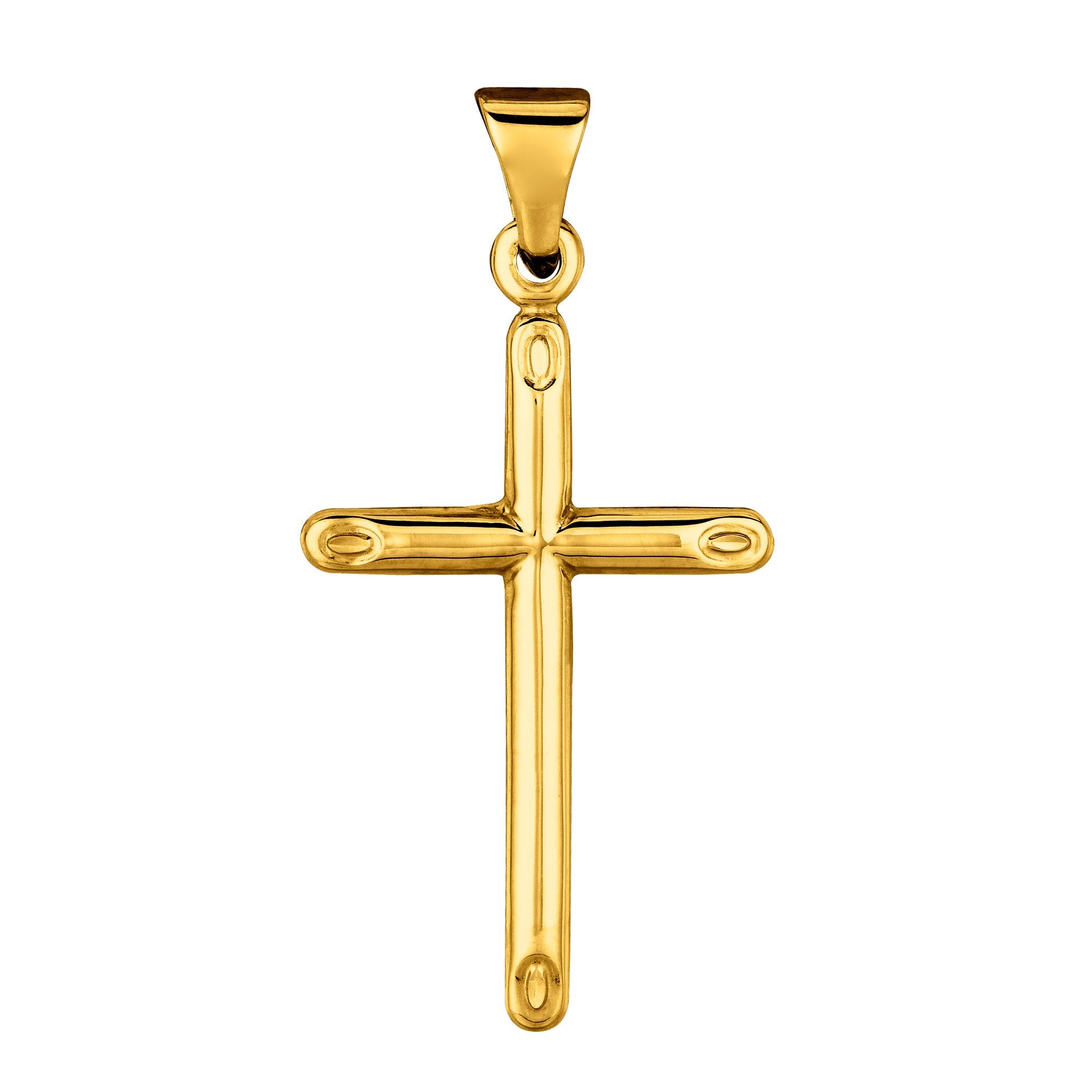 14k Yellow Gold Shiny Round Tube Cross Pendant – JewelryAffairs
