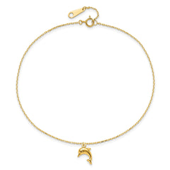 14k Yellow Gold Dolphin Charm 9 Inch to 10 Inch Summer Anklet fine designer jewelry for men and women