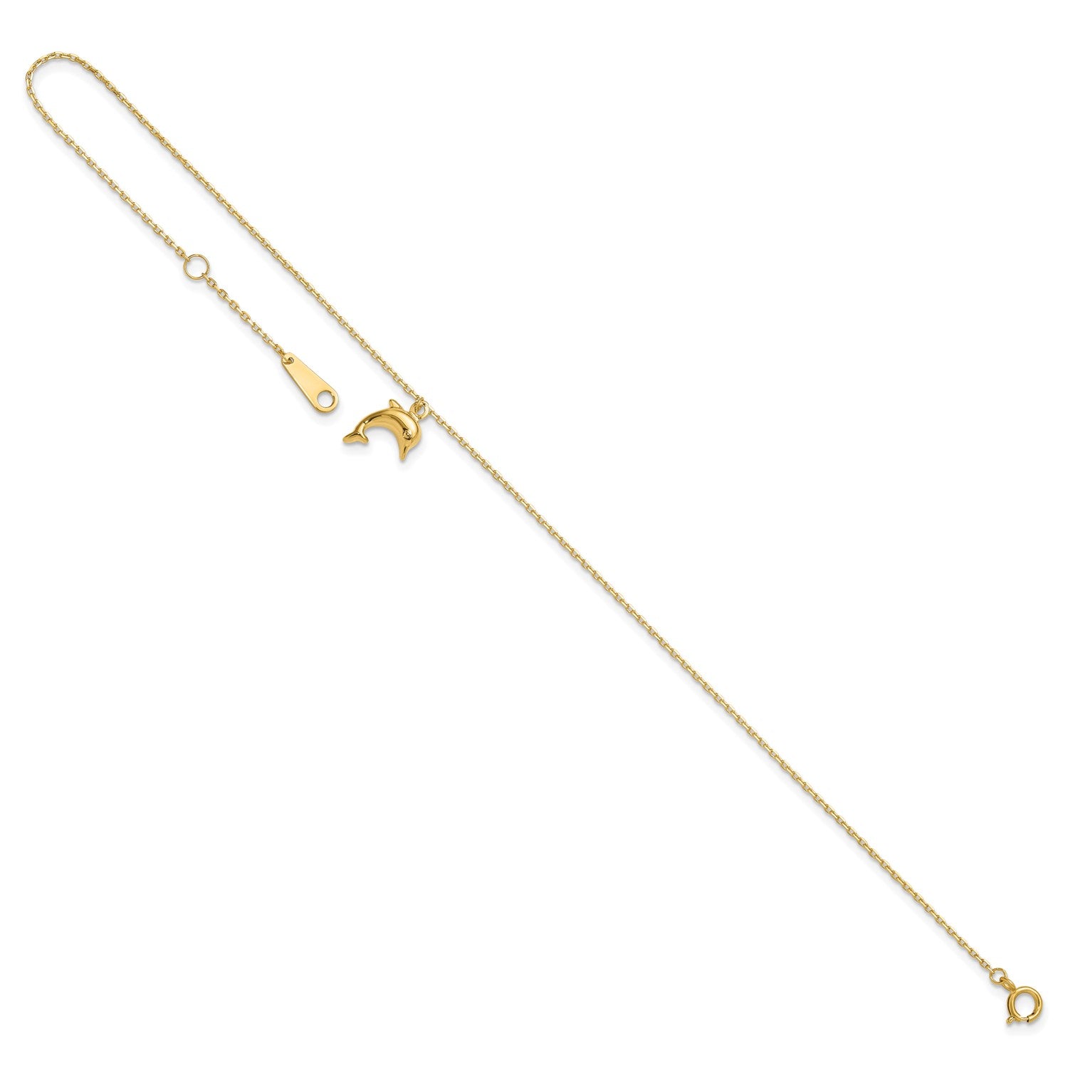 14k Yellow Gold Dolphin Charm 9 Inch to 10 Inch Summer Anklet fine designer jewelry for men and women