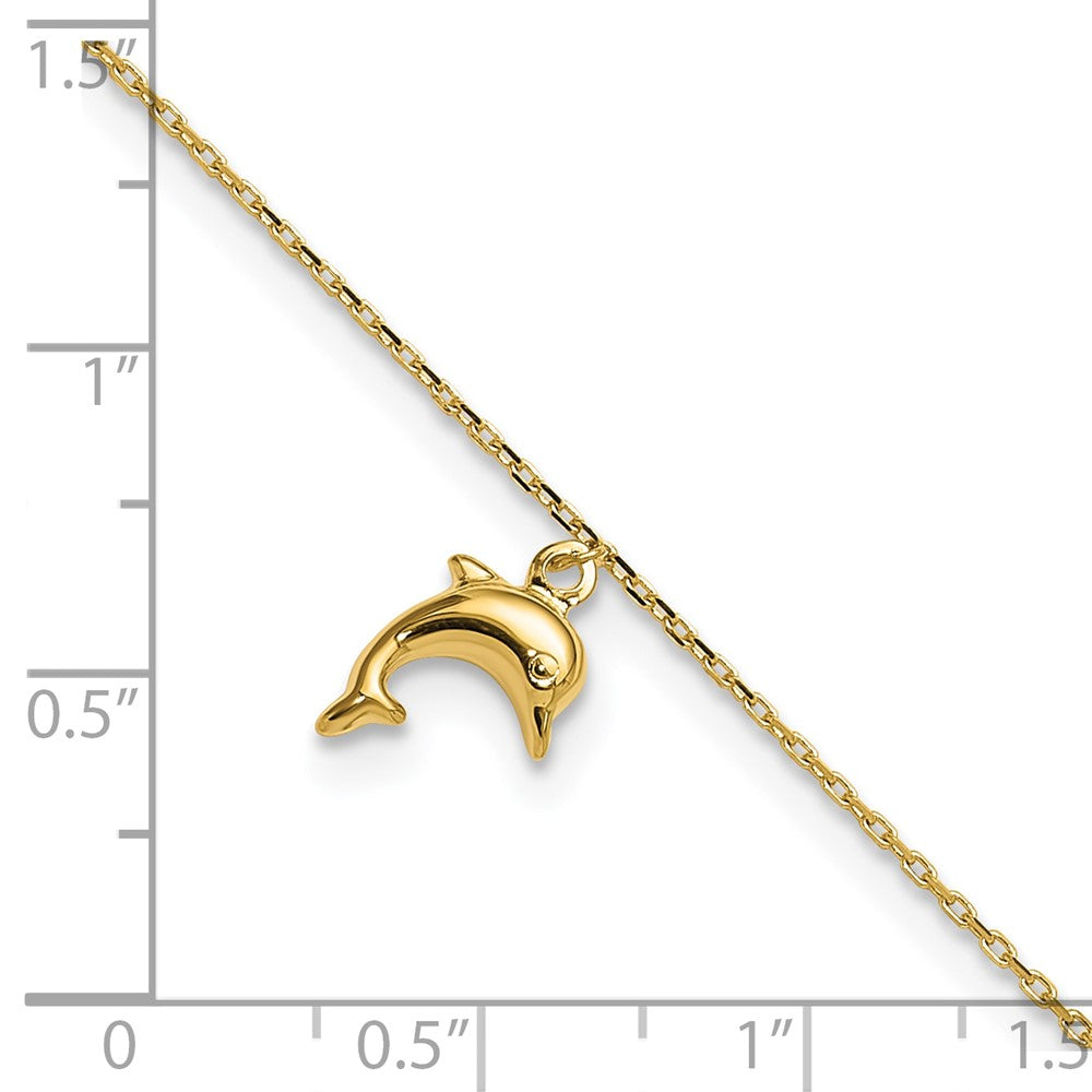 14k Yellow Gold Dolphin Charm 9 Inch to 10 Inch Summer Anklet fine designer jewelry for men and women