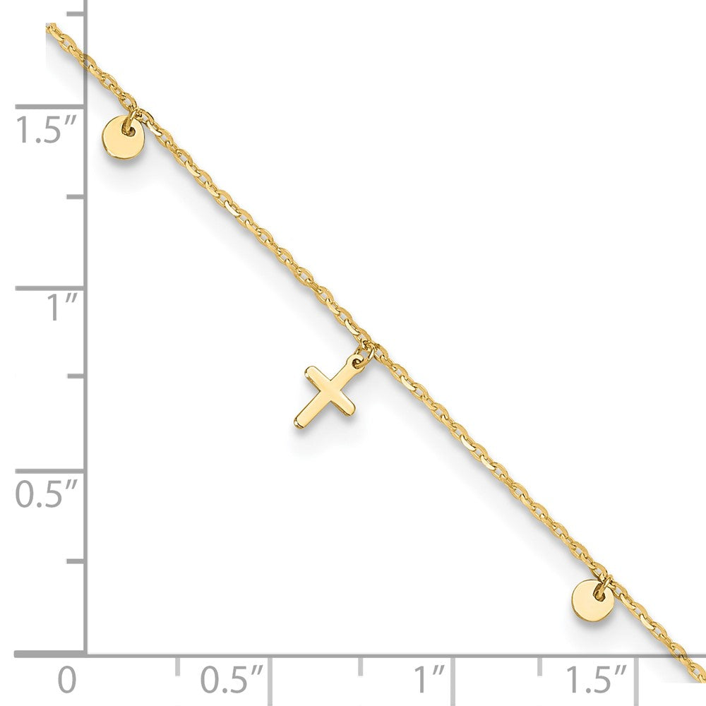 14K Yellow Gold High Polished Cross Charm Adjustable 9-10 Inch Anklet fine designer jewelry for men and women