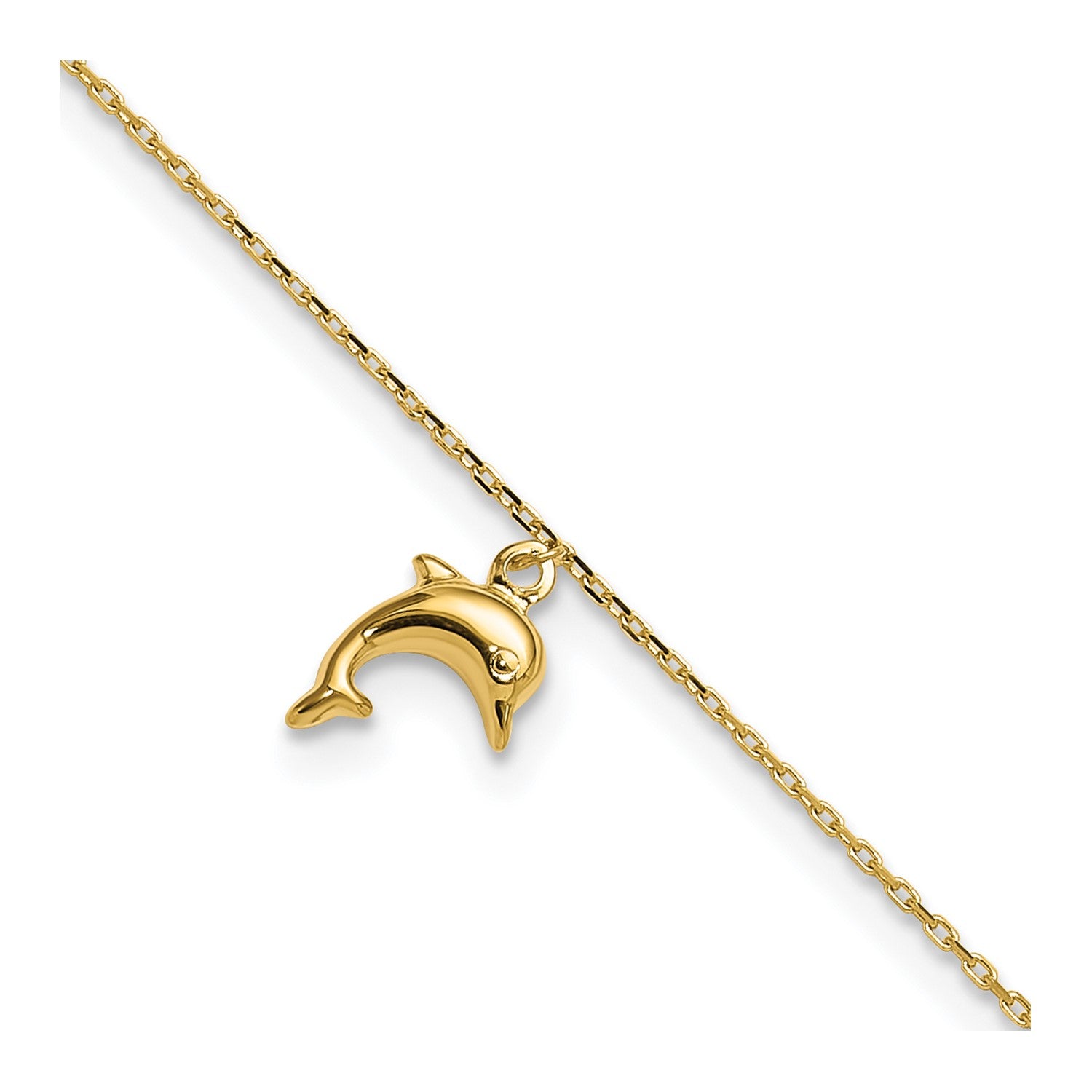 14k Yellow Gold Dolphin Charm 9 Inch to 10 Inch Summer Anklet fine designer jewelry for men and women