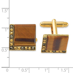 1928 Gold-tone Tiger Eye and Marcasite Cuff Links fine designer jewelry for men and women