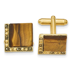 1928 Gold-tone Tiger Eye and Marcasite Cuff Links fine designer jewelry for men and women