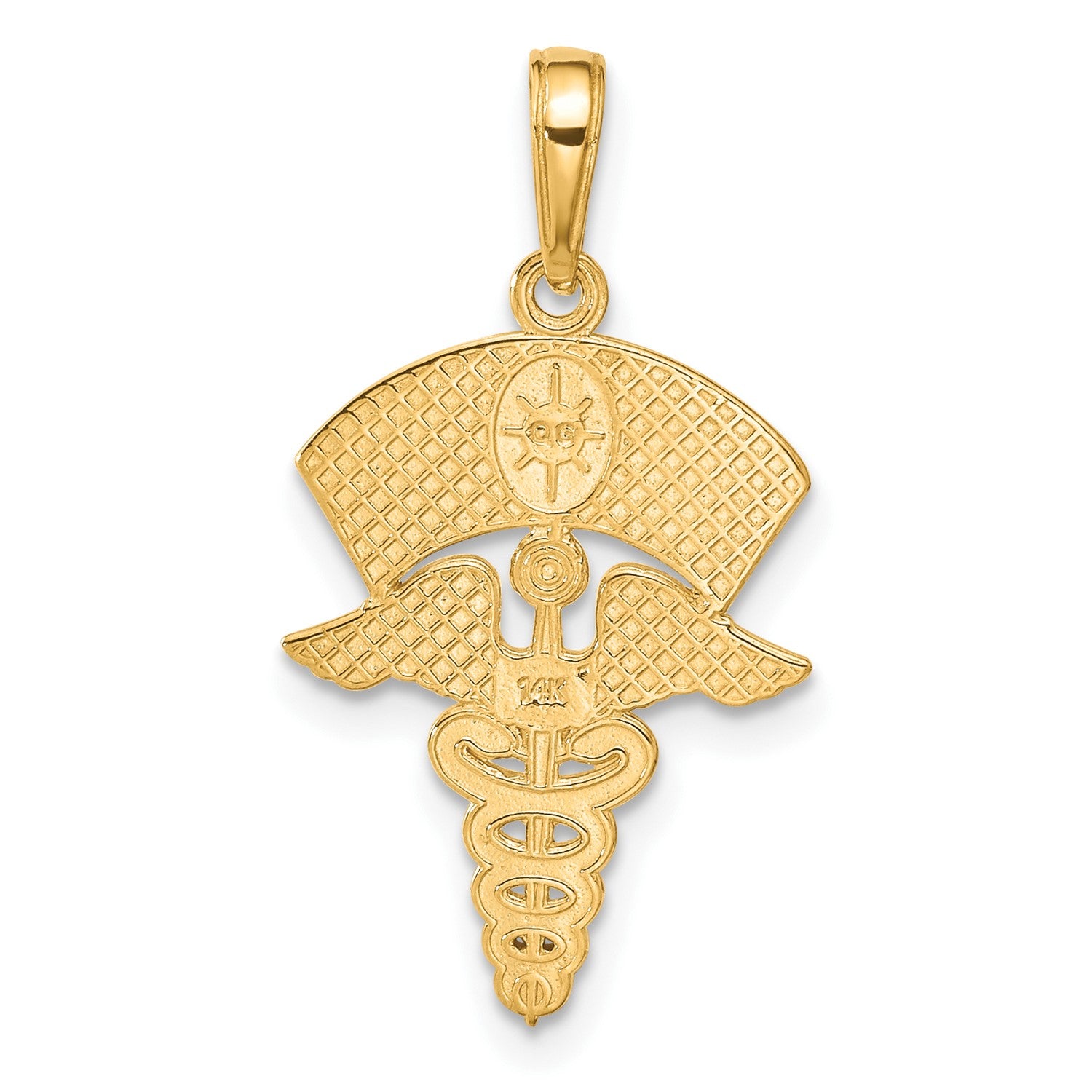 14k Yellow Gold Caduceus Registered Nurse Cap Pendant, 30x15mm fine designer jewelry for men and women