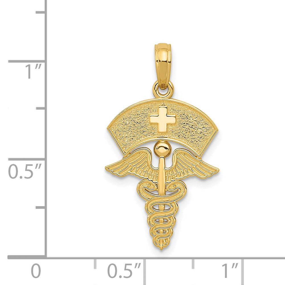 14k Yellow Gold Caduceus Registered Nurse Cap Pendant, 30x15mm fine designer jewelry for men and women