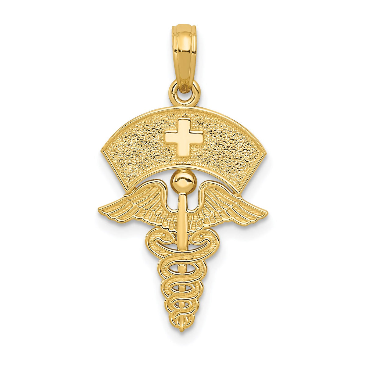 14k Yellow Gold Caduceus Registered Nurse Cap Pendant, 30x15mm fine designer jewelry for men and women