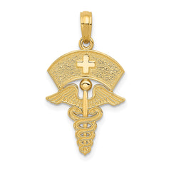 14k Yellow Gold Caduceus Registered Nurse Cap Pendant, 30x15mm fine designer jewelry for men and women