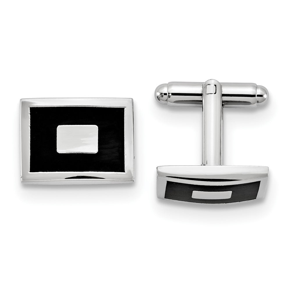 Silver-tone Black Enameled Rectangular Cuff Links fine designer jewelry for men and women