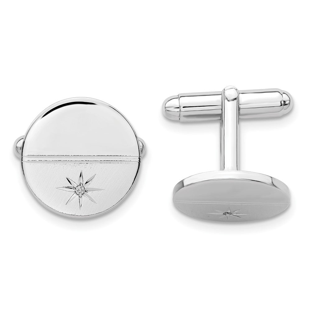 Kelly Waters Rhodium-plated .01 Ct. Diamond Polished and Satin Cuff Links fine designer jewelry for men and women