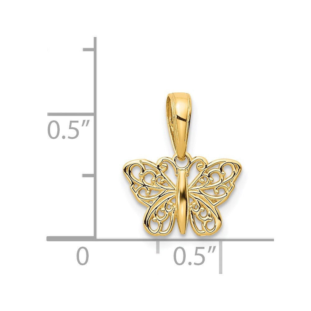 14k Yellow Gold High Polished Filigree Butterfly Pendant,8x12mm fine designer jewelry for men and women