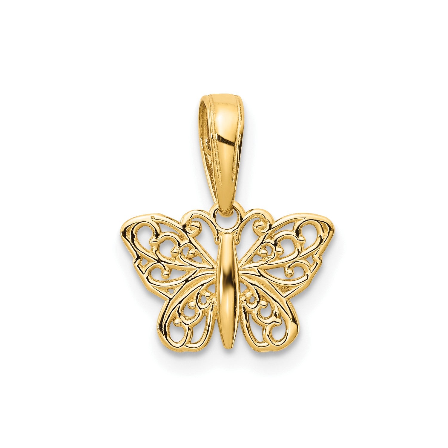 14k Yellow Gold High Polished Filigree Butterfly Pendant,8x12mm fine designer jewelry for men and women