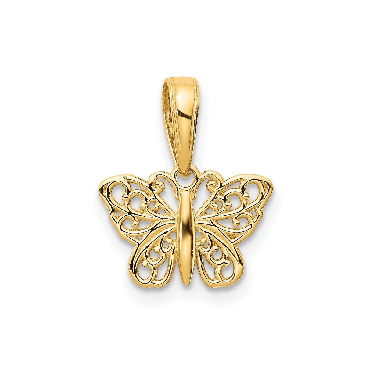 14k Yellow Gold High Polished Filigree Butterfly Pendant,8x12mm fine designer jewelry for men and women