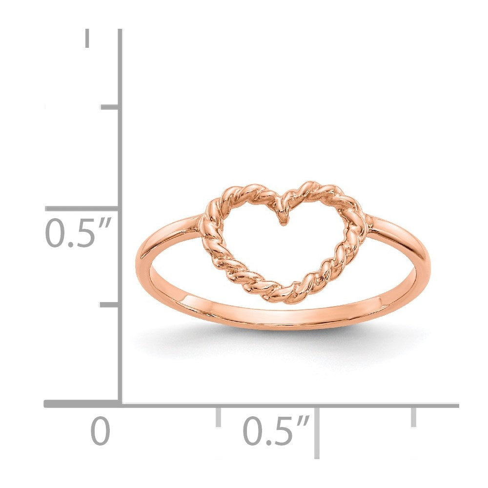 14k Rose Gold Polished and Textured Heart Ring, Size 7 fine designer jewelry for men and women