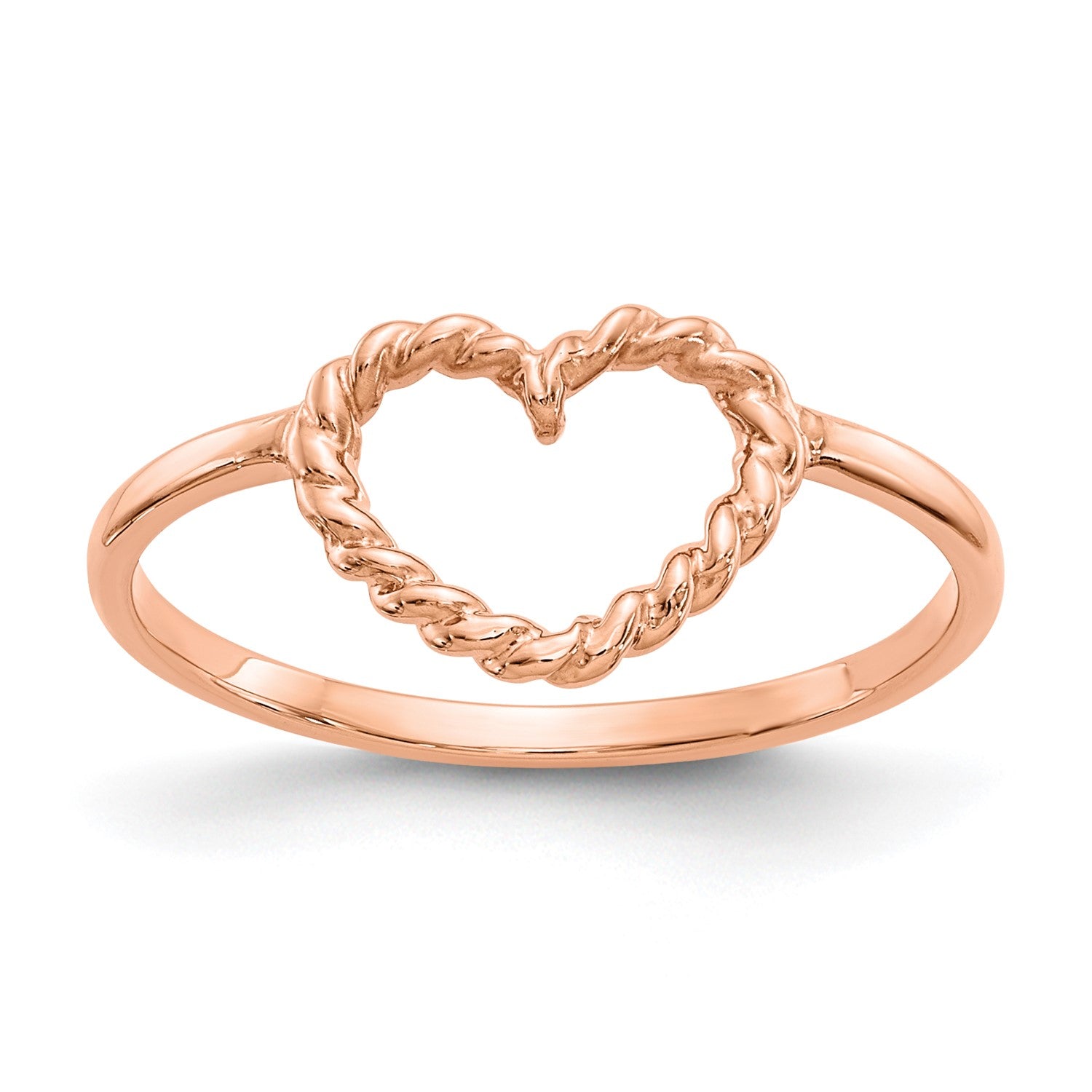 14k Rose Gold Polished and Textured Heart Ring, Size 7 fine designer jewelry for men and women