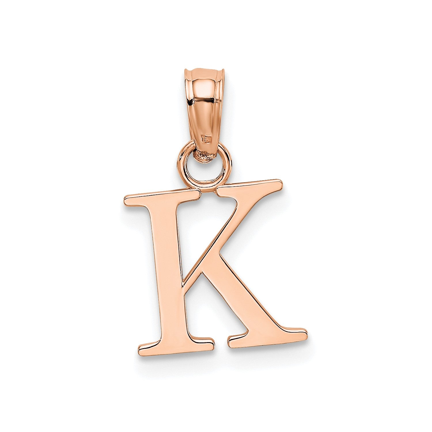 14K Rose Gold Polished Block Font Initial Letter Pendants, 13x10mm fine designer jewelry for men and women