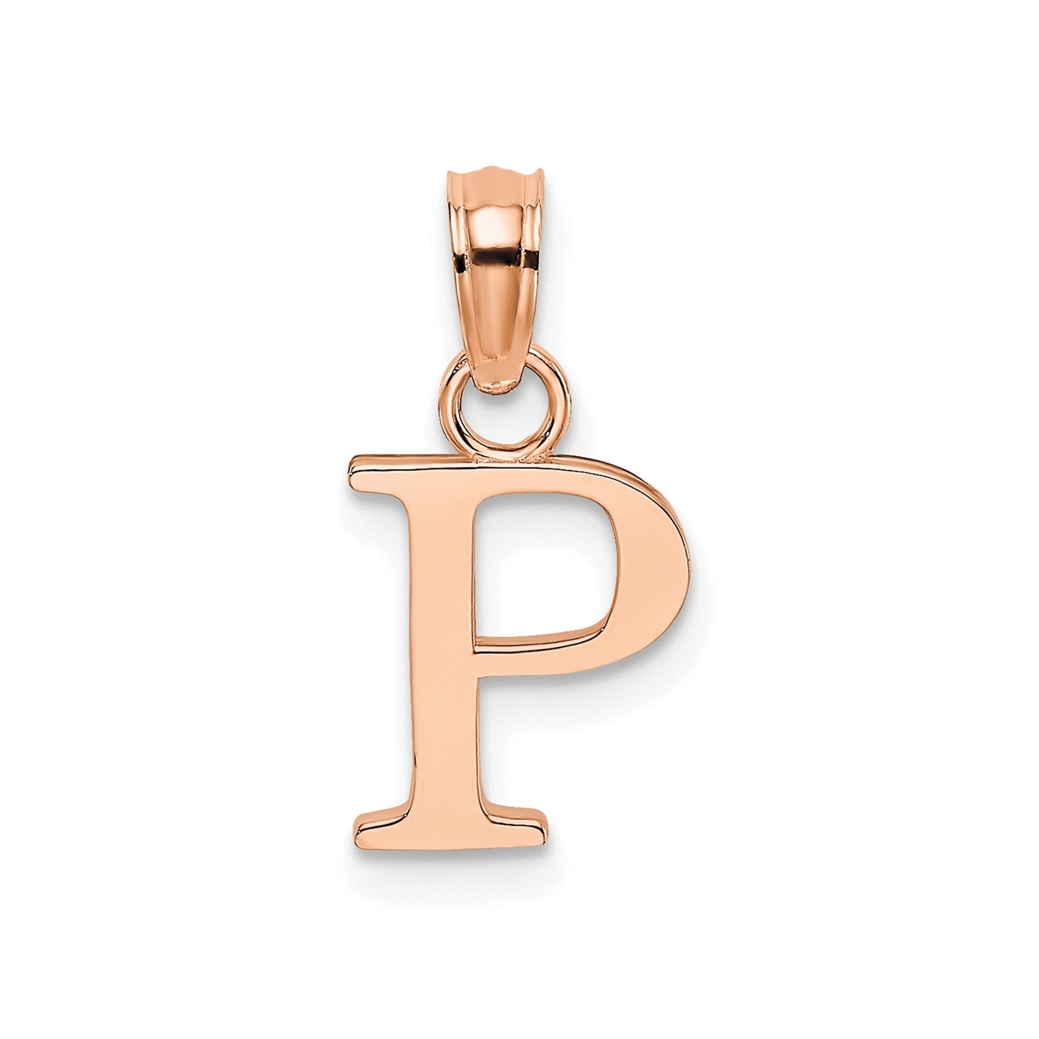 14K Rose Gold Polished Block Font Initial Letter Pendants, 13x10mm fine designer jewelry for men and women