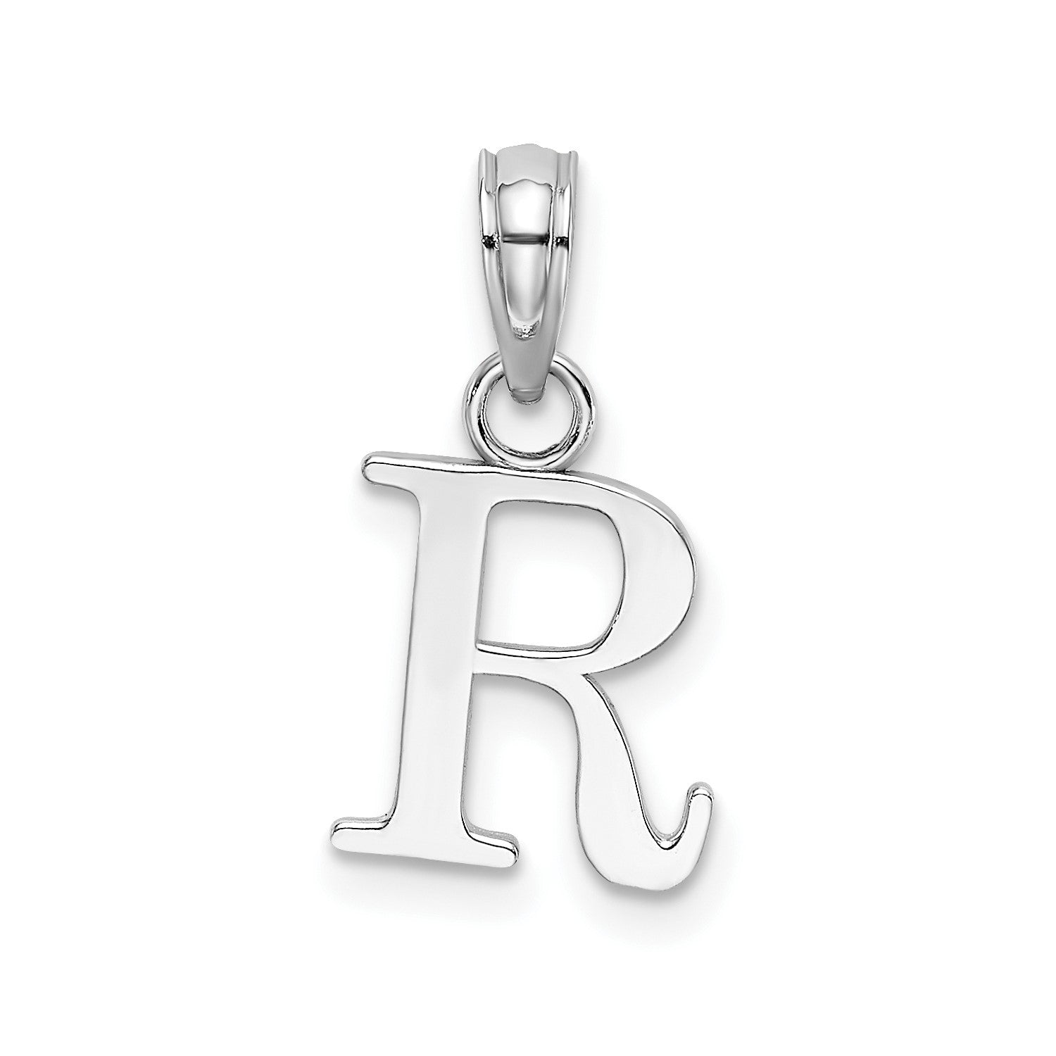 14K White Gold Polished Block Font Initial Letter Pendants, 12x10mm fine designer jewelry for men and women