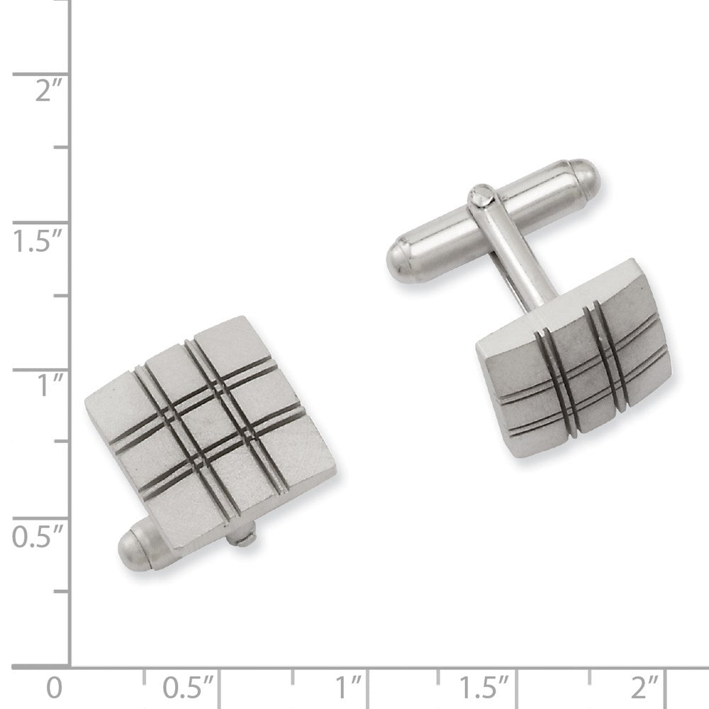 Kelly Waters Rhodium-plated Double Lines Patterned Square Cuff Links fine designer jewelry for men and women