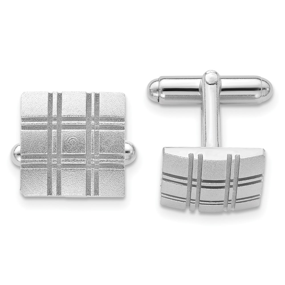 Kelly Waters Rhodium-plated Double Lines Patterned Square Cuff Links fine designer jewelry for men and women