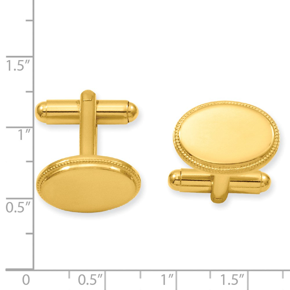 Kelly Waters Gold-plated Polished Beaded Oval Engravable Cuff Links fine designer jewelry for men and women