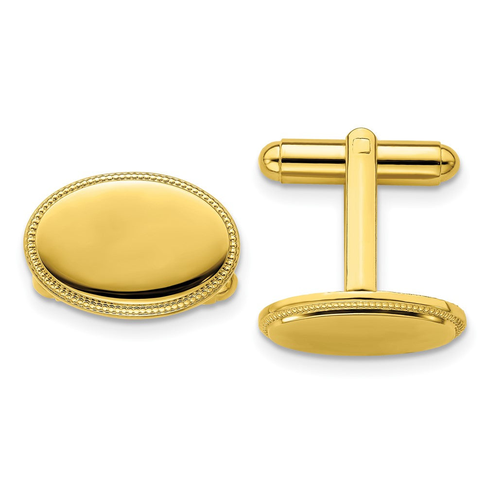 Kelly Waters Gold-plated Polished Beaded Oval Engravable Cuff Links fine designer jewelry for men and women