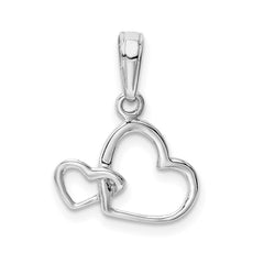 14K Solid Gold Intertwined Double Heart Pendant, 17x15mm