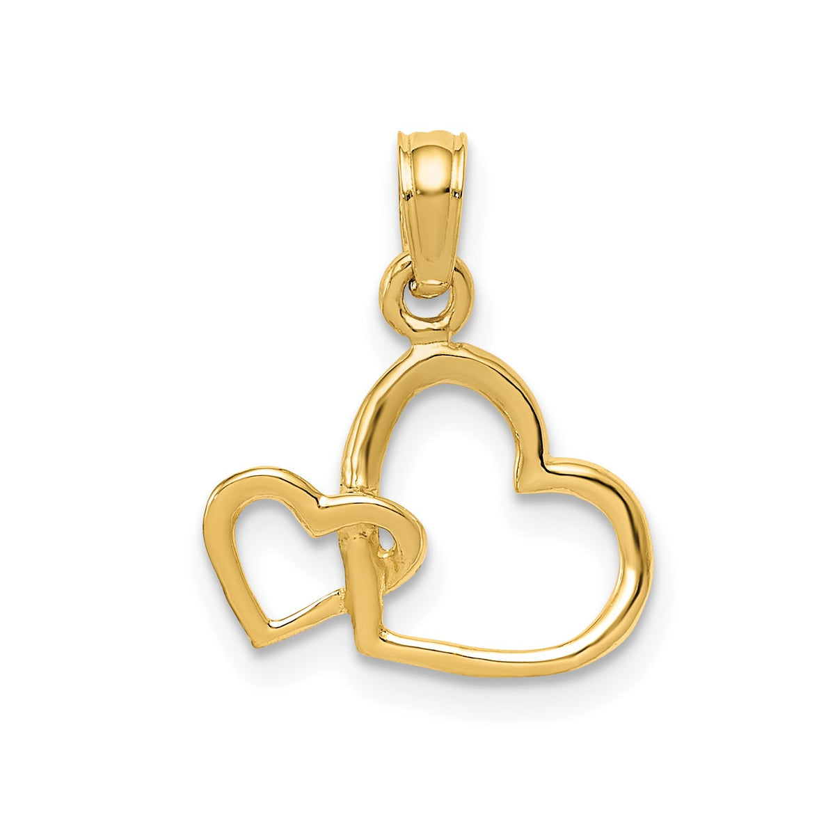 14K Solid Gold Intertwined Double Heart Pendant, 17x15mm