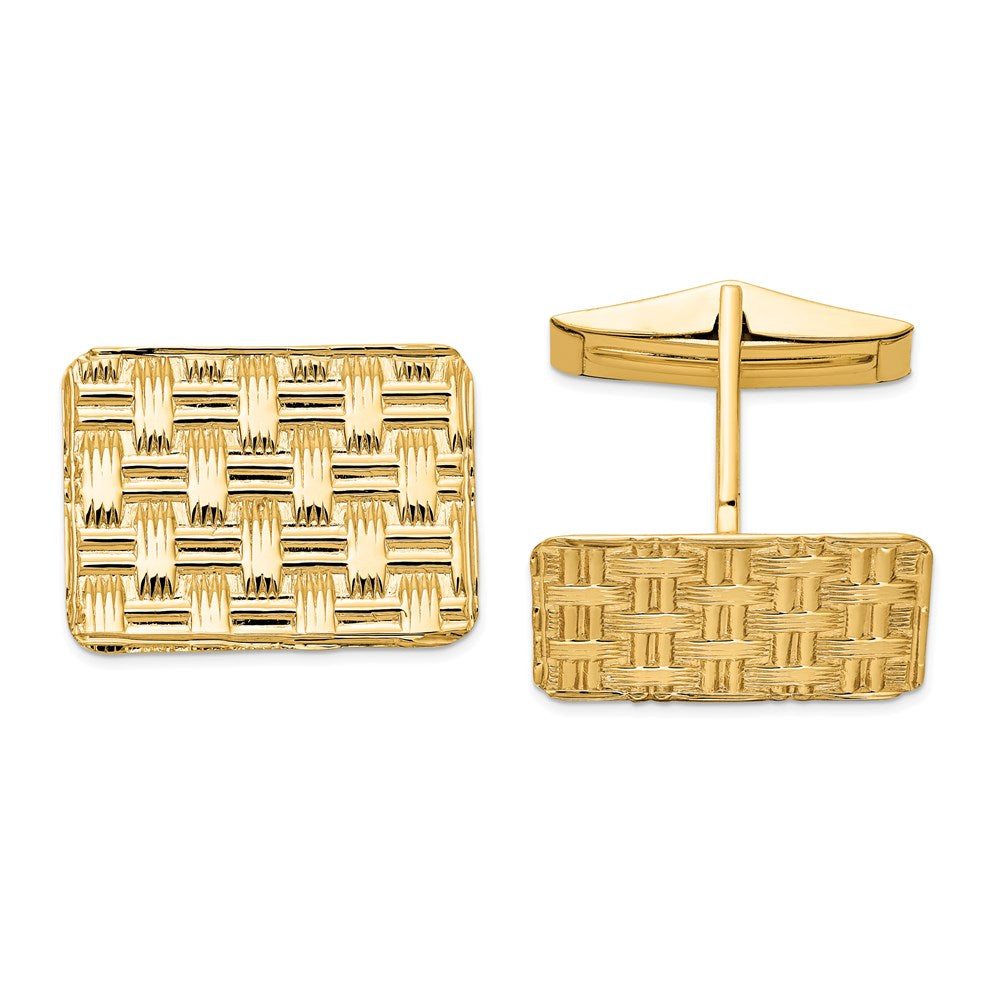 14k Real Gold Men's Basketweave Textured Cuff Links fine designer jewelry for men and women