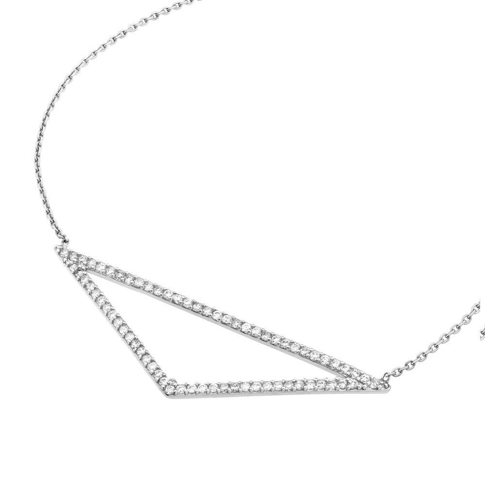 Sterling Silver Triangle Shaped Pendant CZ Necklace, 18" fine designer jewelry for men and women