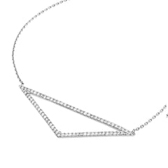 Sterling Silver Triangle Shaped Pendant CZ Necklace, 18" fine designer jewelry for men and women