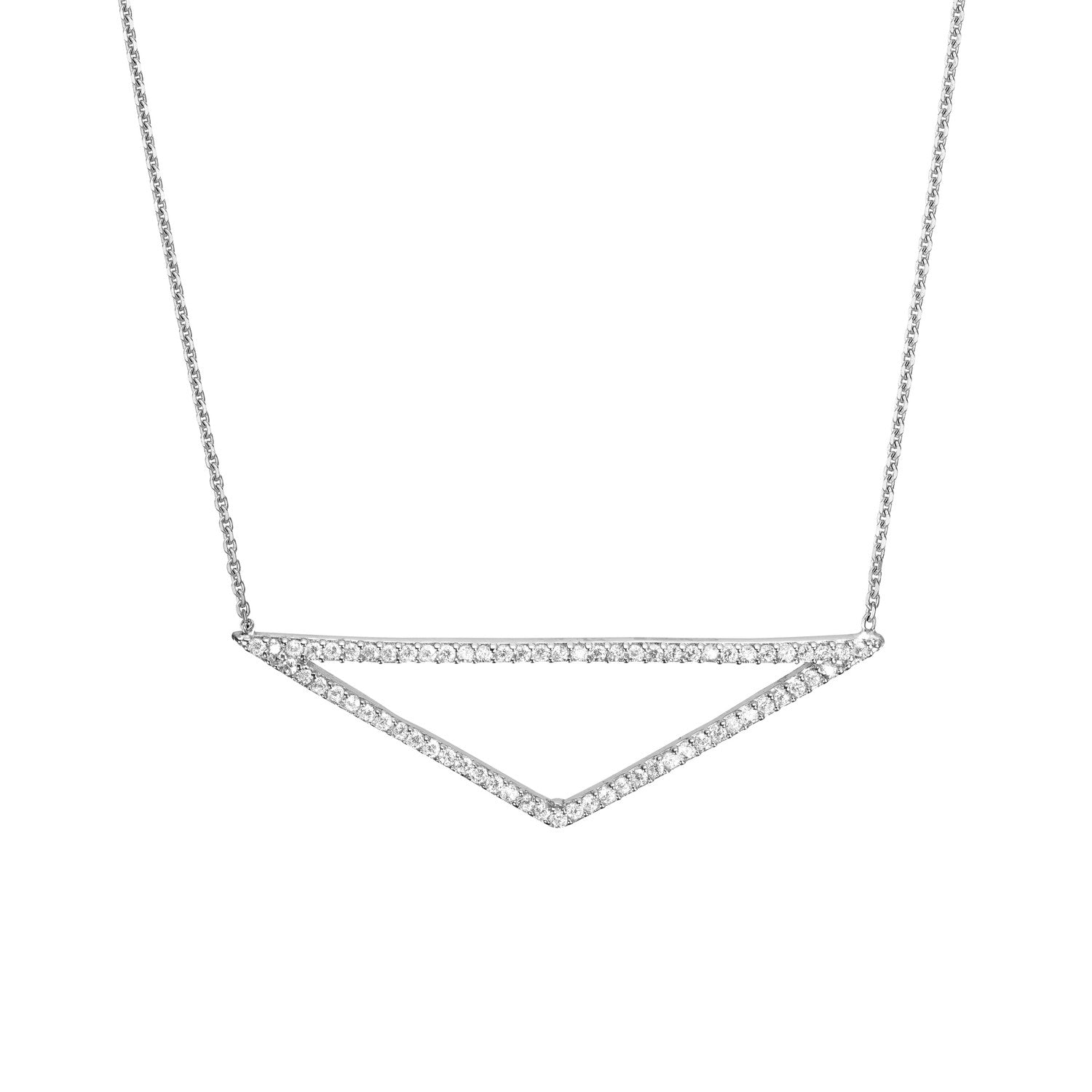 Sterling Silver Triangle Shaped Pendant CZ Necklace, 18" fine designer jewelry for men and women