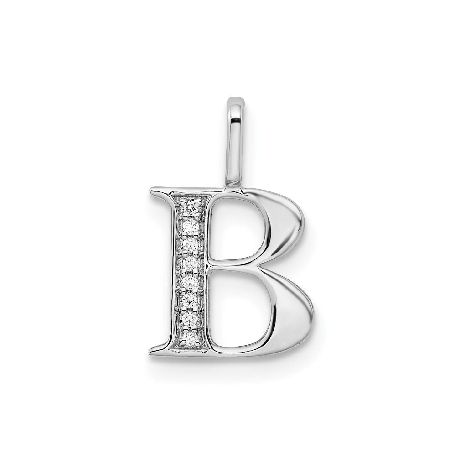 14k White Gold Diamond Block Font Letter Initial Pendant, 15x10mm