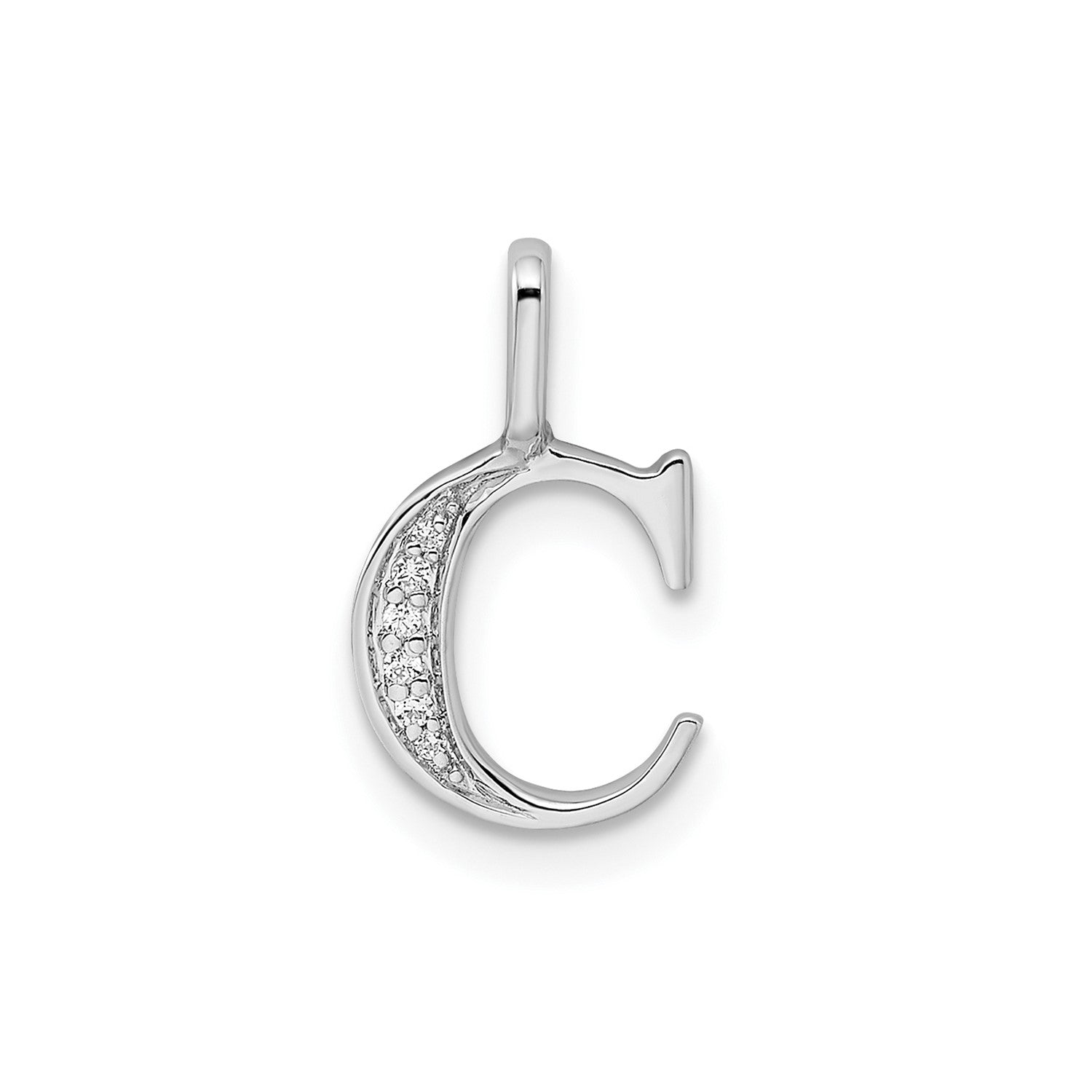 14k White Gold Diamond Block Font Letter Initial Pendant, 15x10mm