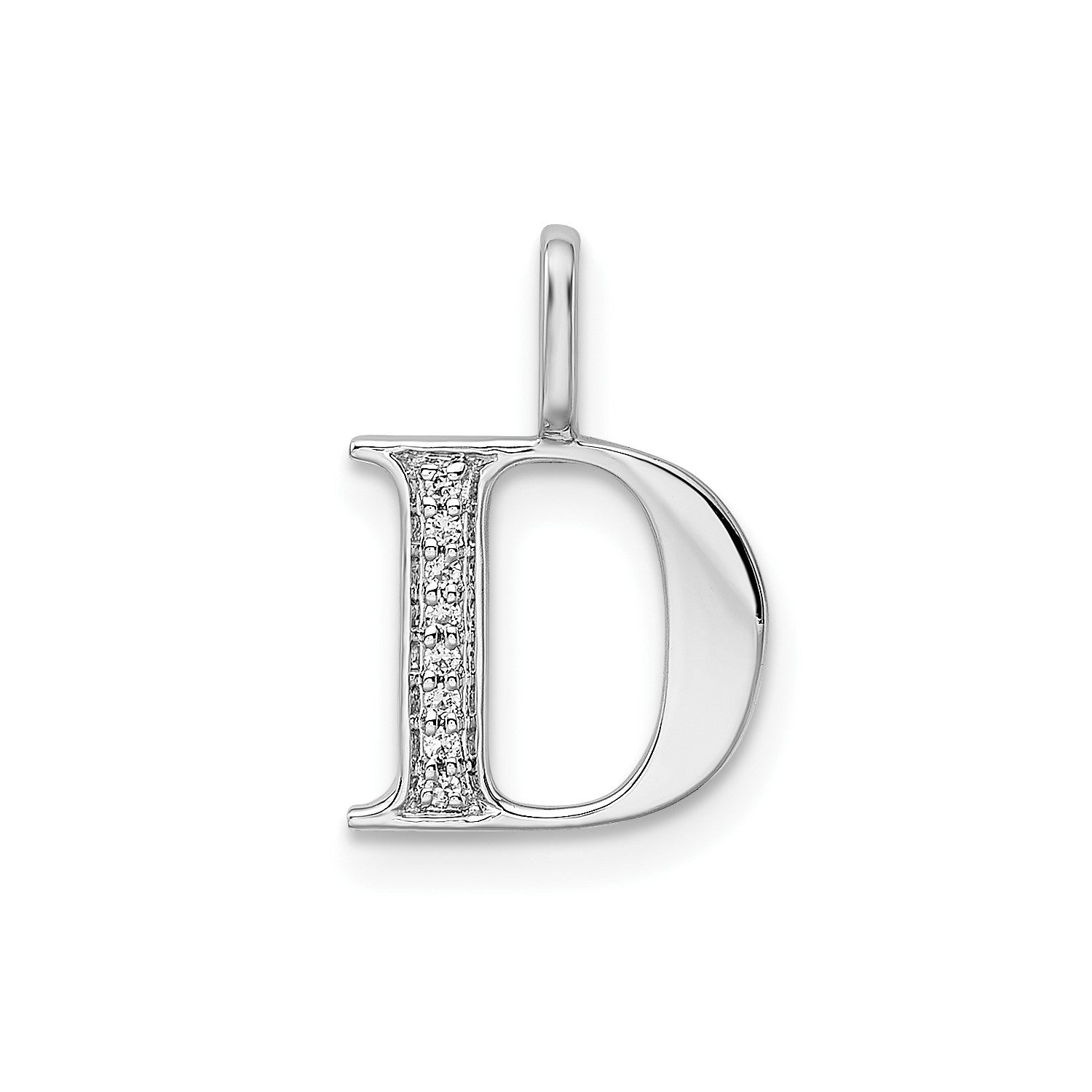 14k White Gold Diamond Block Font Letter Initial Pendant, 15x10mm