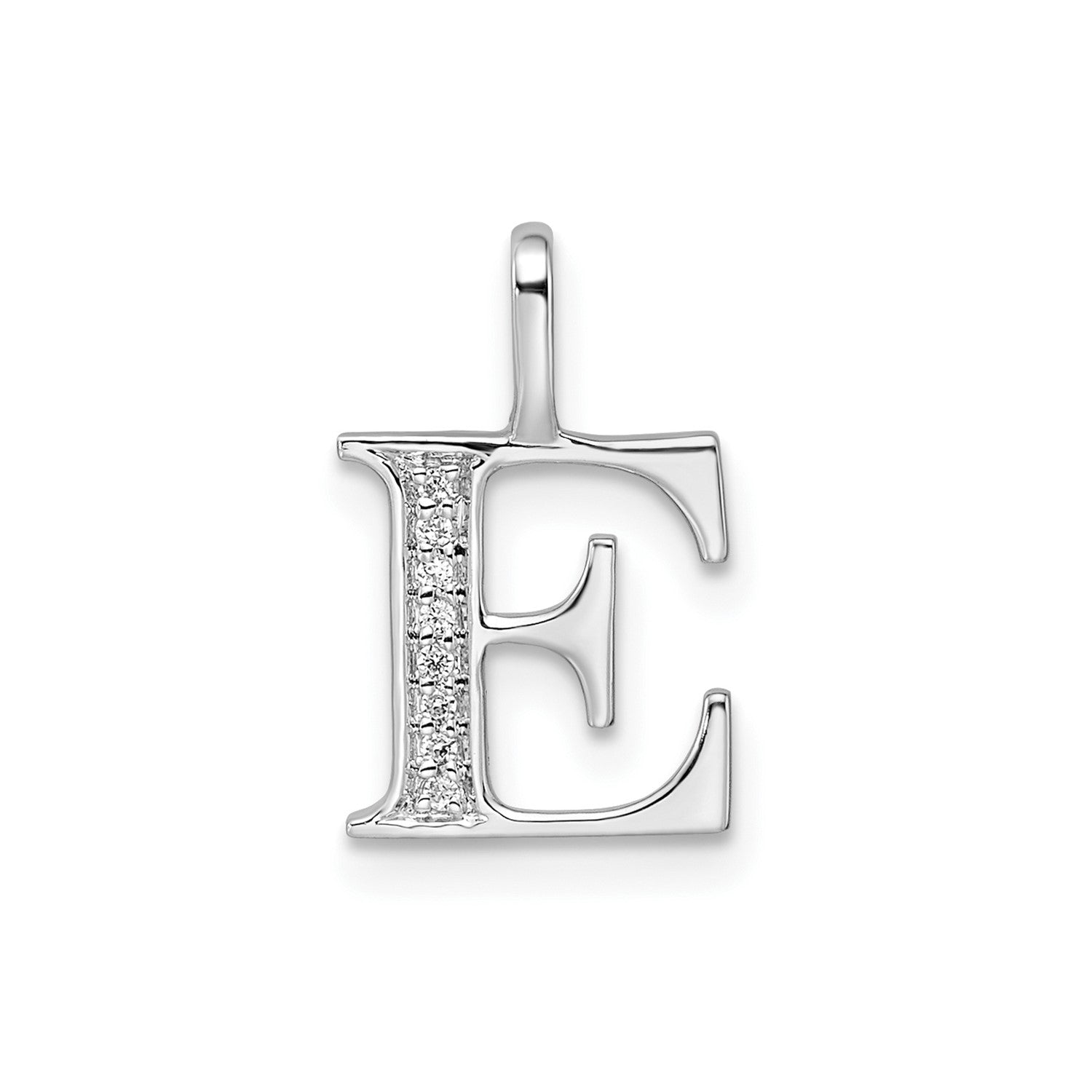 14k White Gold Diamond Block Font Letter Initial Pendant, 15x10mm