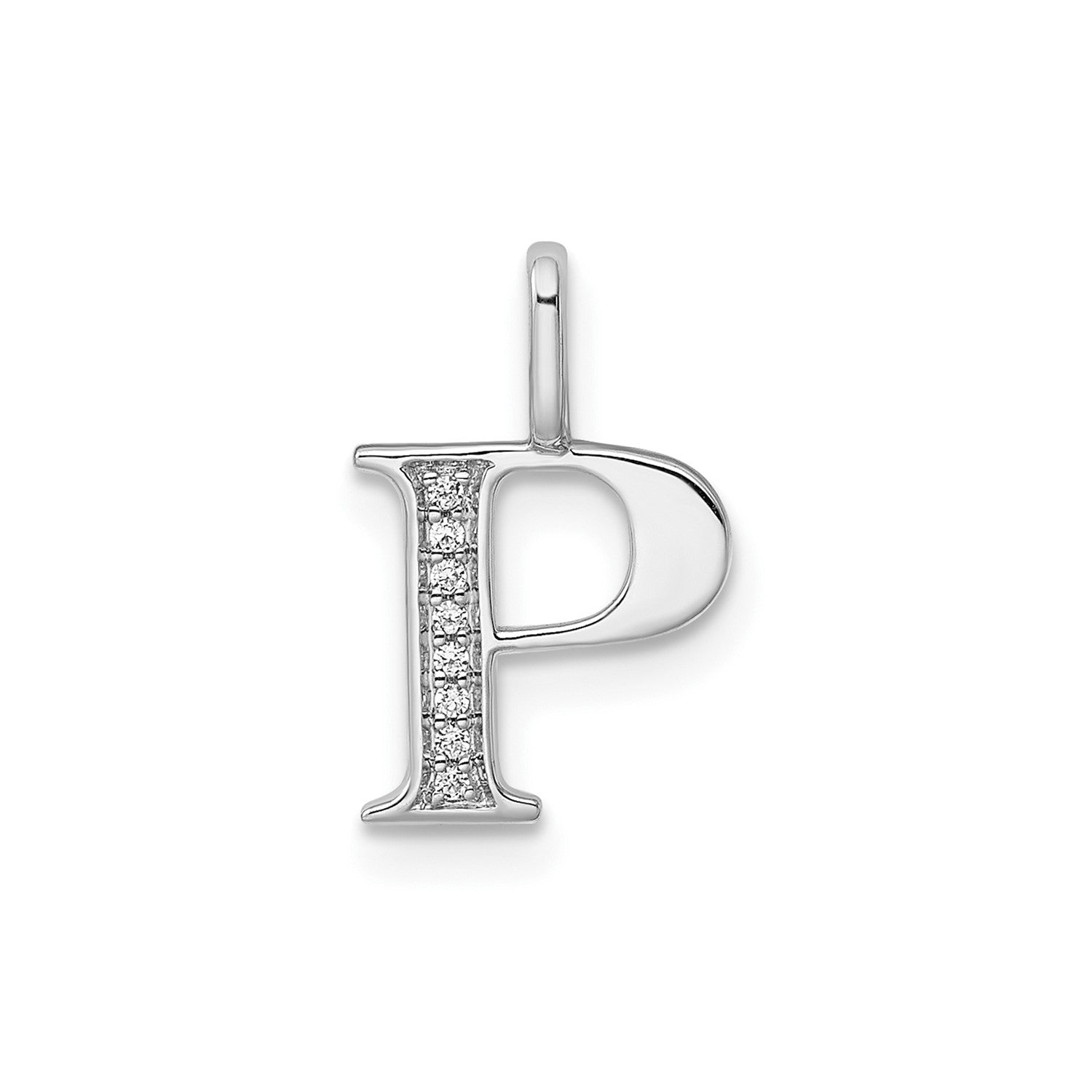 14k White Gold Diamond Block Font Letter Initial Pendant, 15x10mm