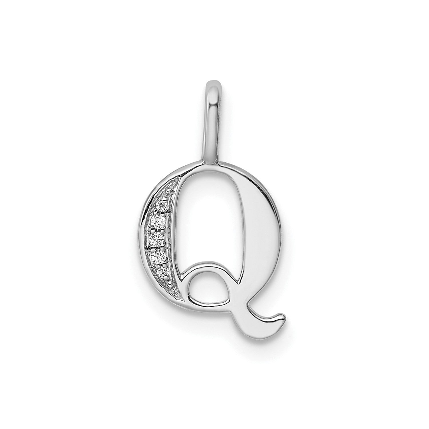 14k White Gold Diamond Block Font Letter Initial Pendant, 15x10mm