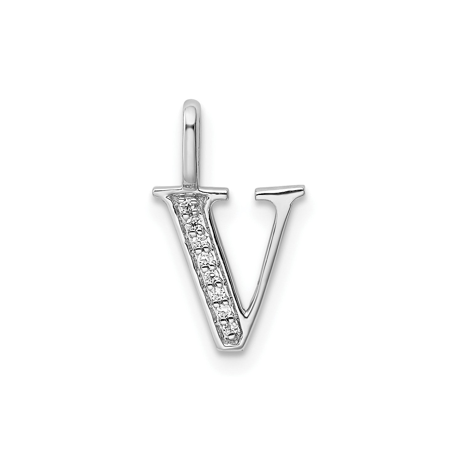 14k White Gold Diamond Block Font Letter Initial Pendant, 15x10mm