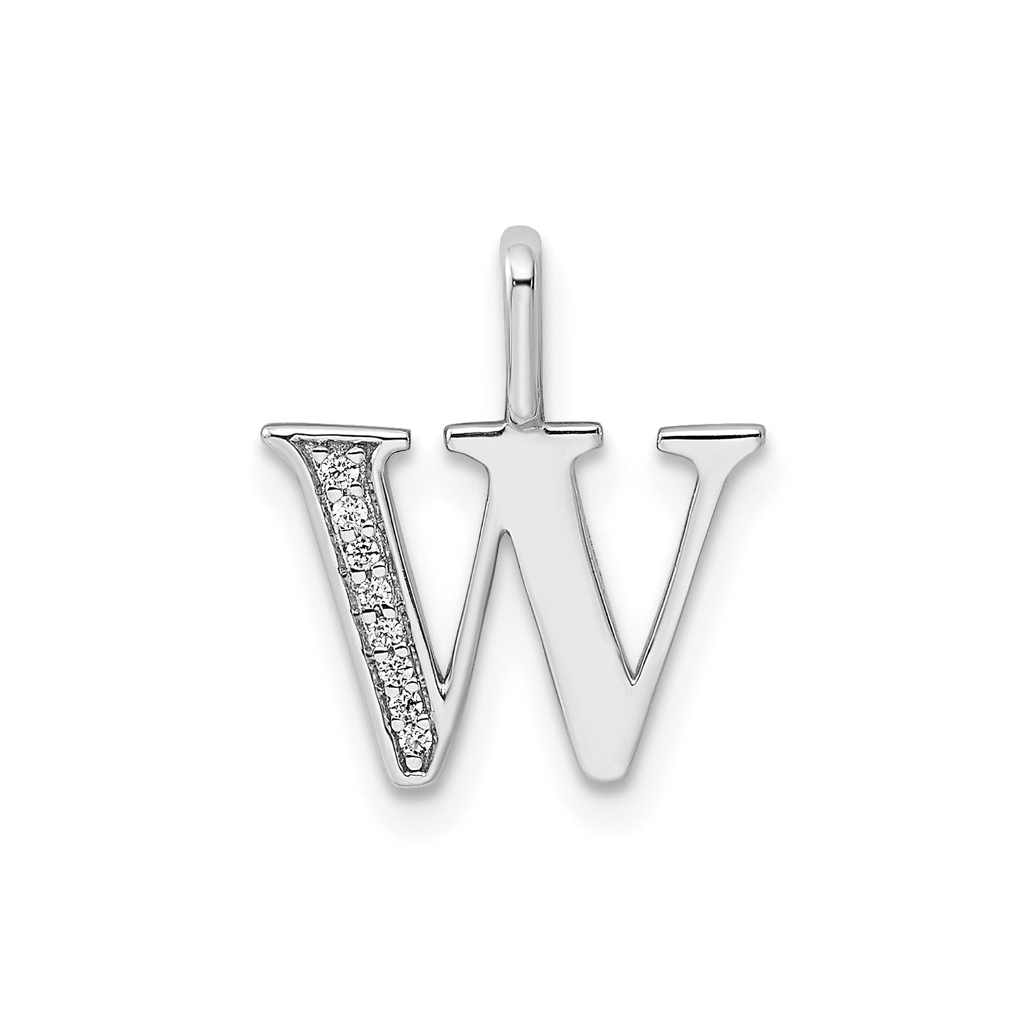 14k White Gold Diamond Block Font Letter Initial Pendant, 15x10mm