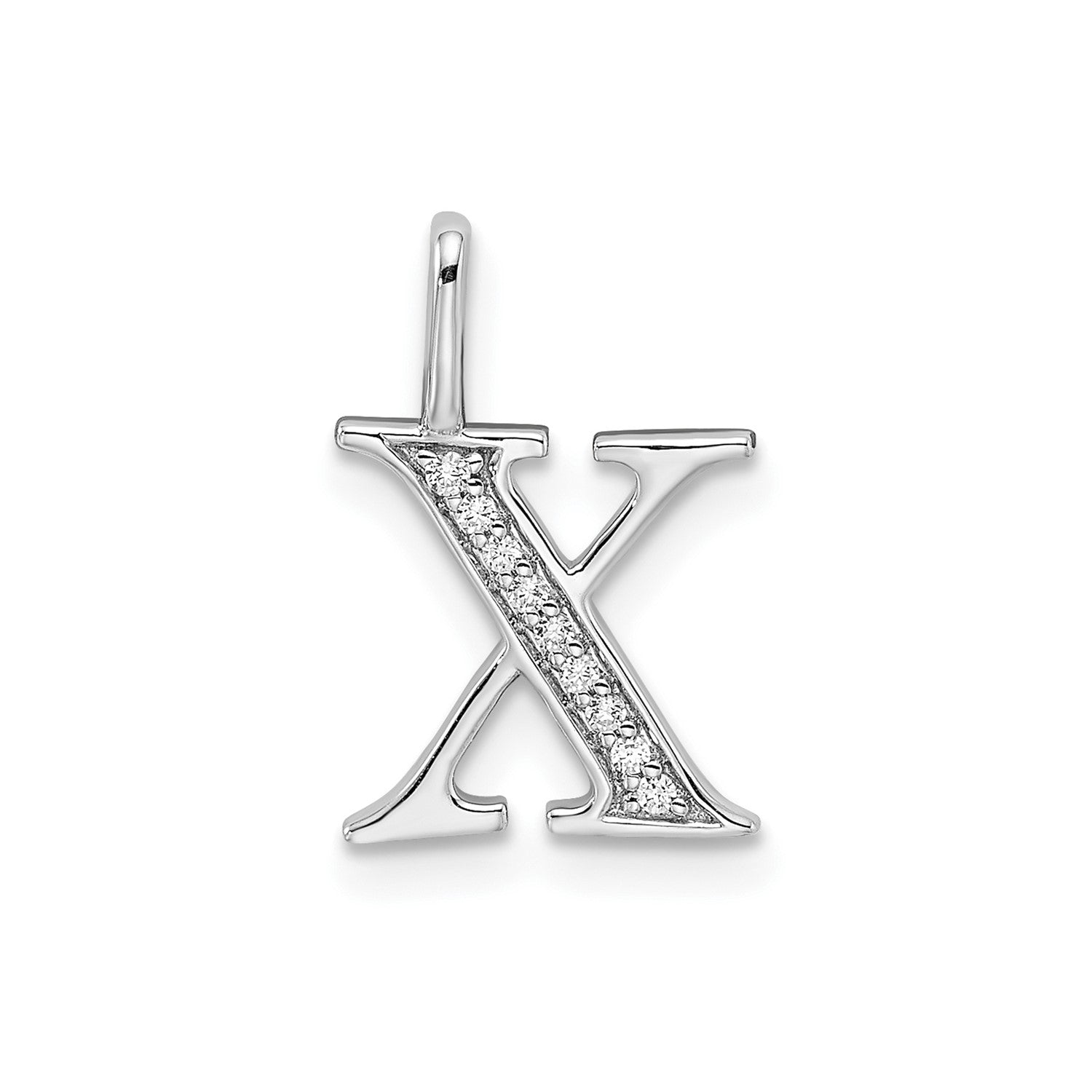 14k White Gold Diamond Block Font Letter Initial Pendant, 15x10mm