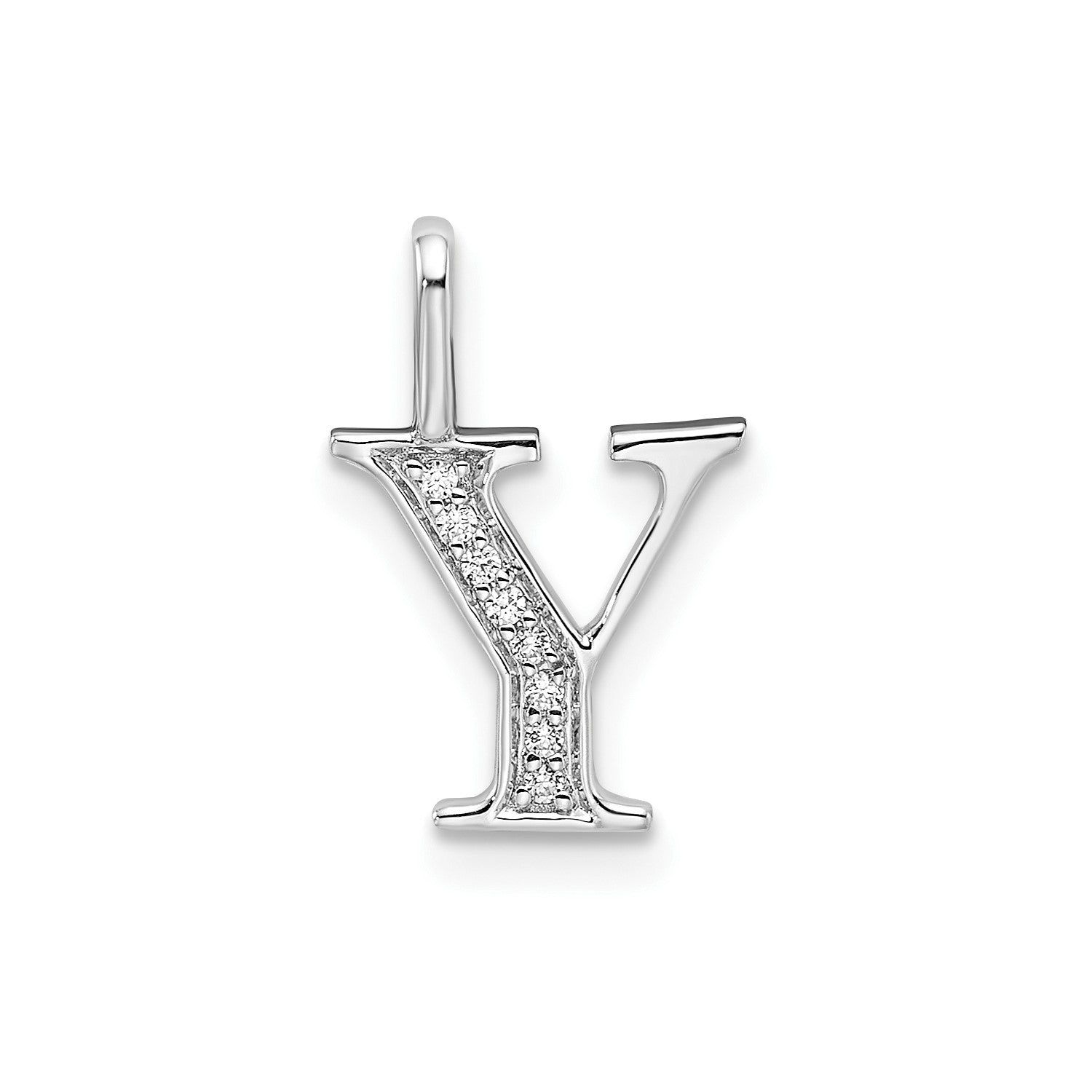 14k White Gold Diamond Block Font Letter Initial Pendant, 15x10mm