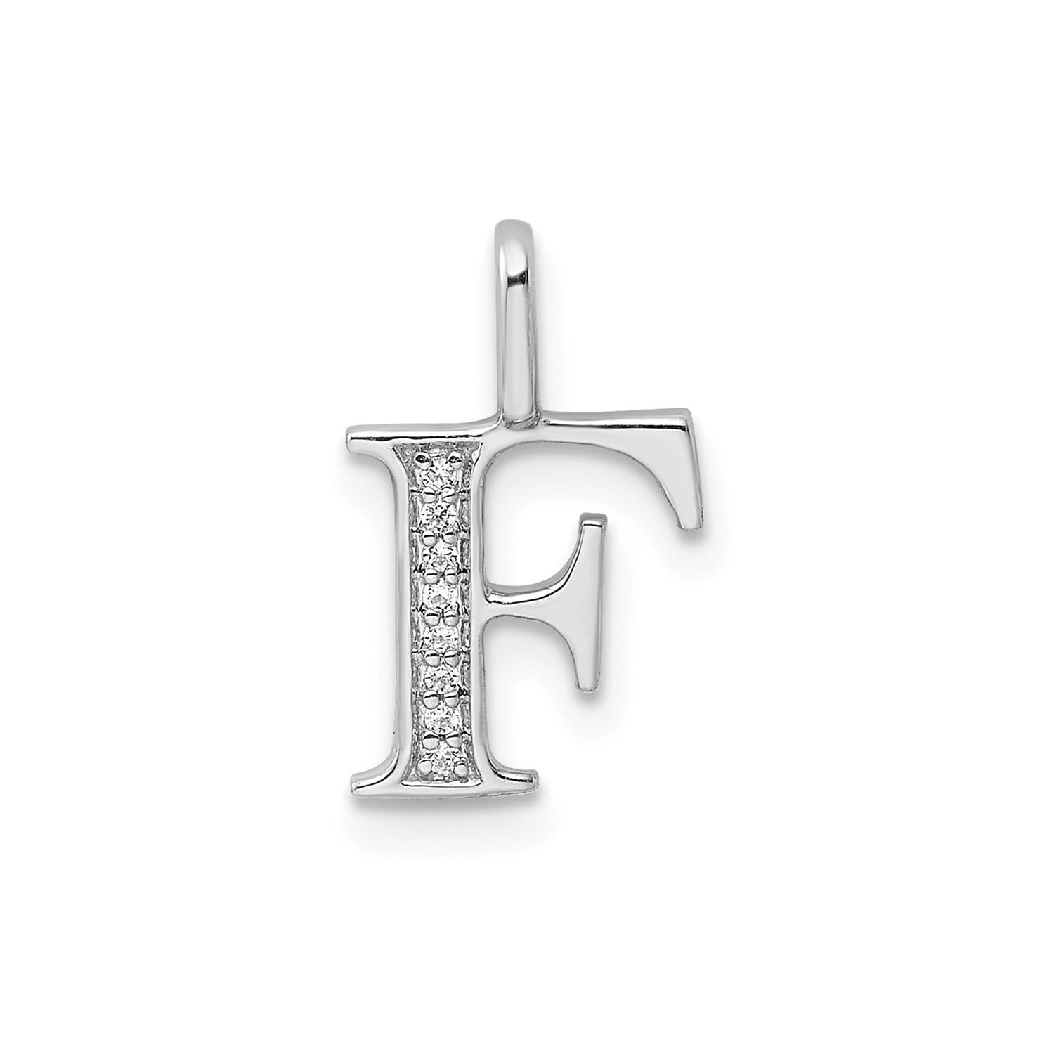 14k White Gold Diamond Block Font Letter Initial Pendant, 15x10mm