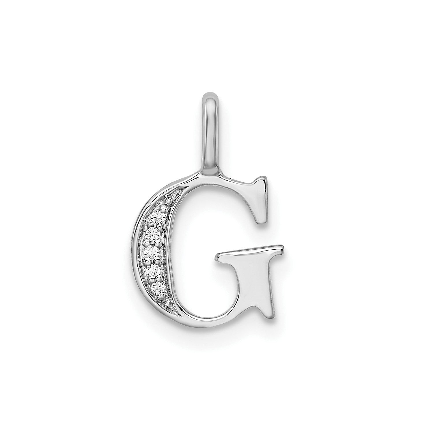 14k White Gold Diamond Block Font Letter Initial Pendant, 15x10mm