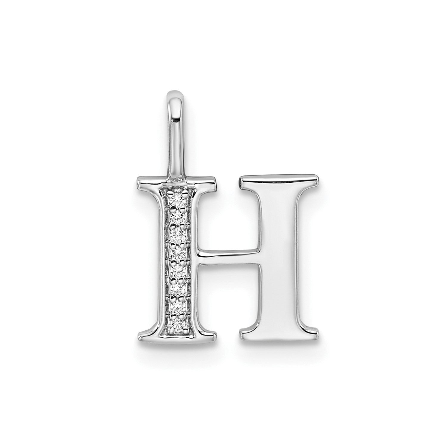 14k White Gold Diamond Block Font Letter Initial Pendant, 15x10mm