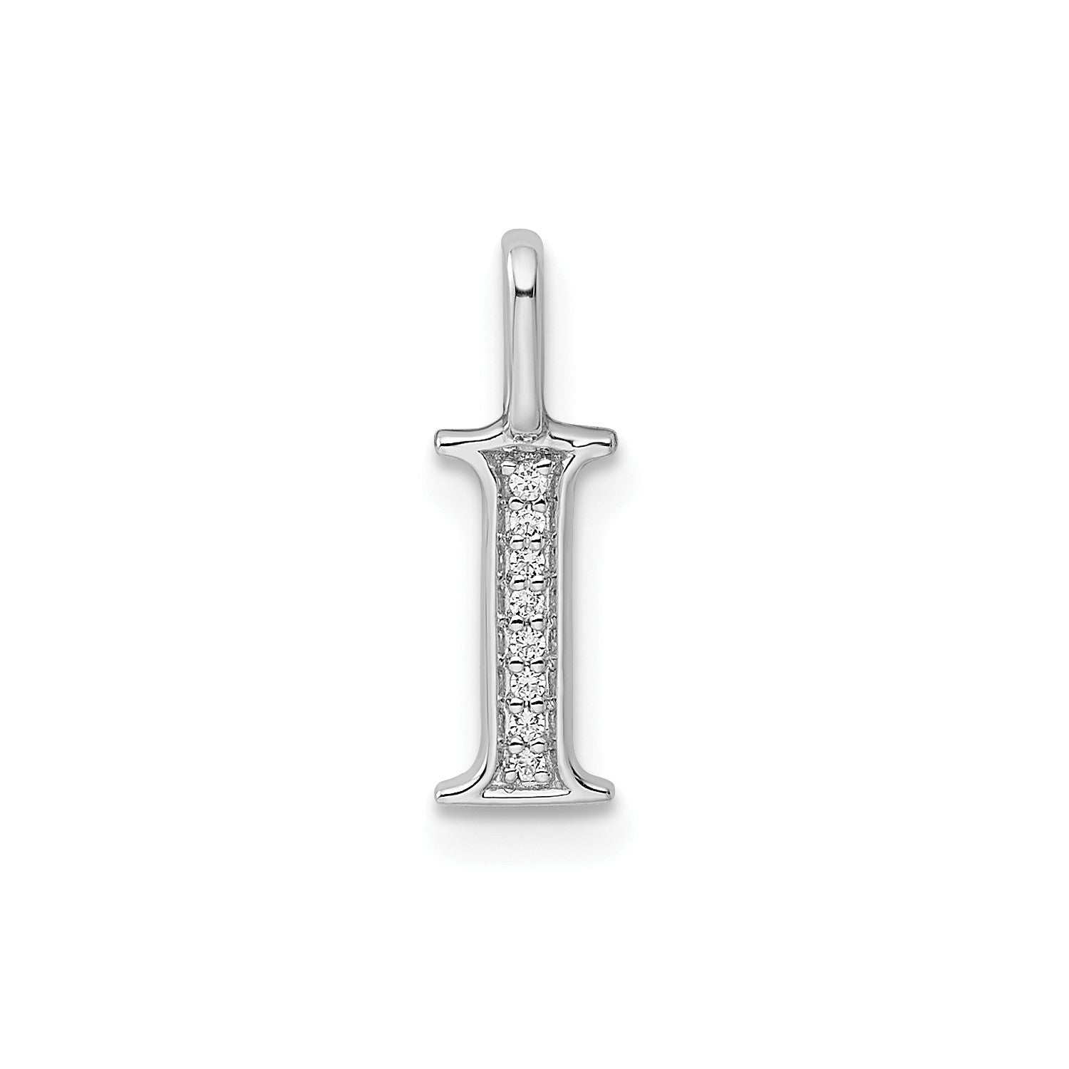 14k White Gold Diamond Block Font Letter Initial Pendant, 15x10mm