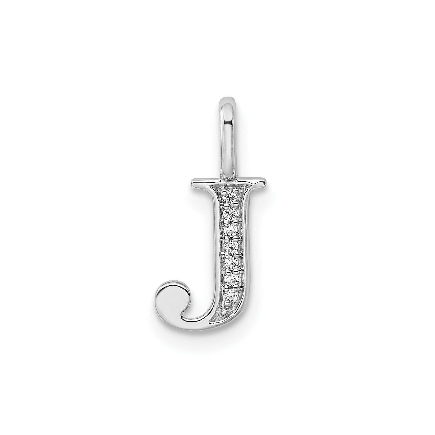 14k White Gold Diamond Block Font Letter Initial Pendant, 15x10mm