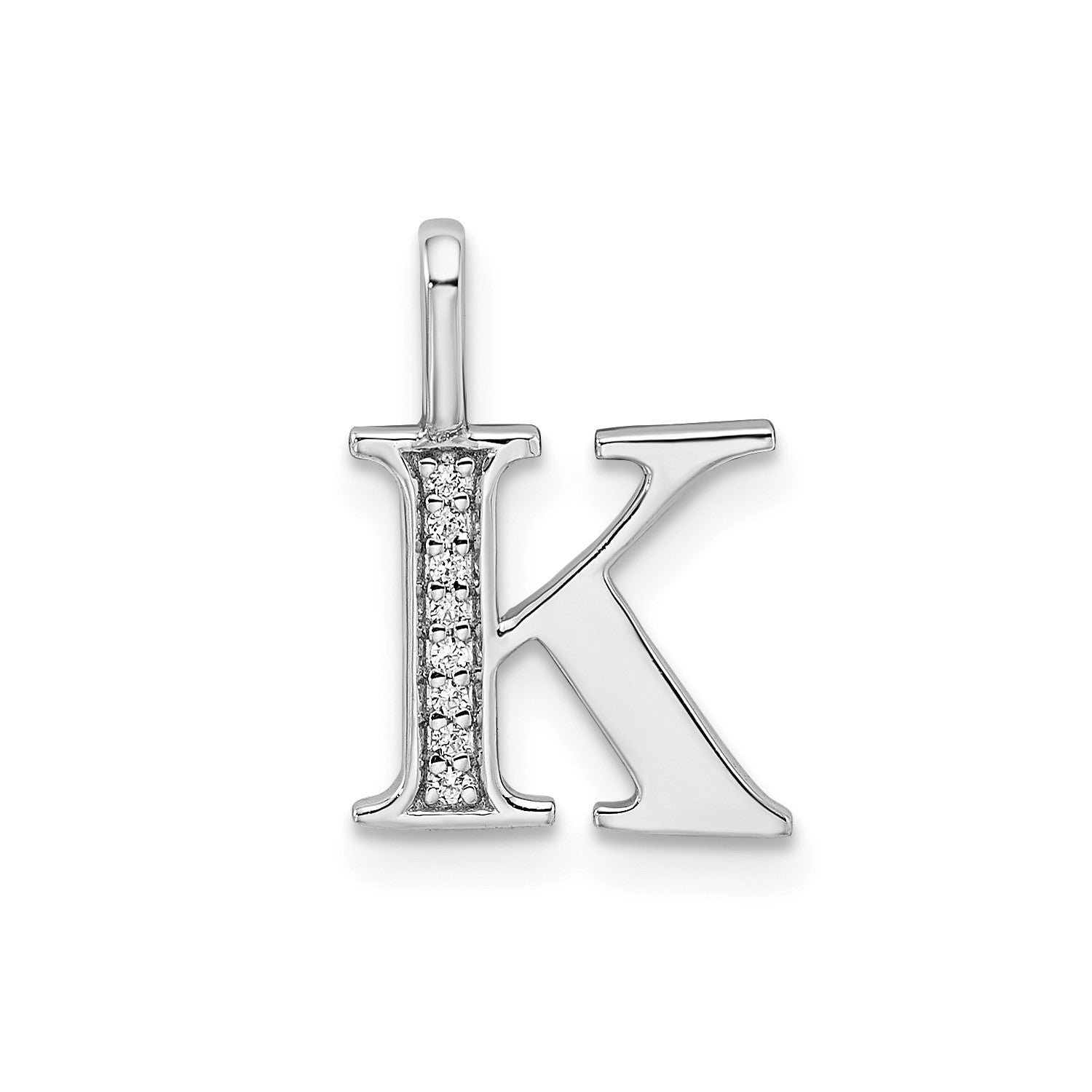 14k White Gold Diamond Block Font Letter Initial Pendant, 15x10mm