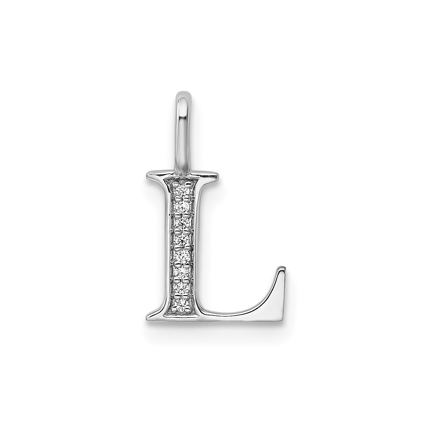 14k White Gold Diamond Block Font Letter Initial Pendant, 15x10mm