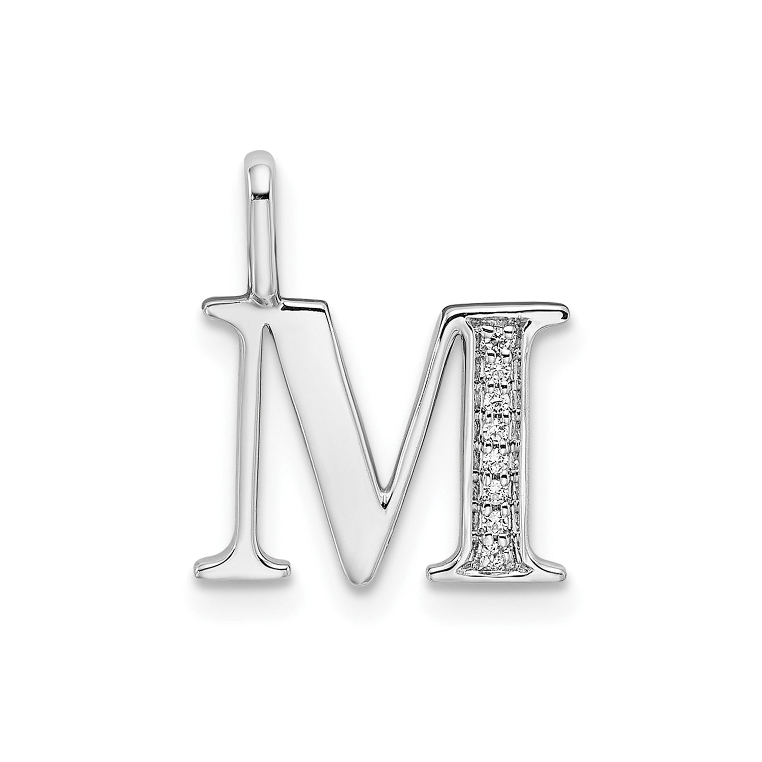 14k White Gold Diamond Block Font Letter Initial Pendant, 15x10mm